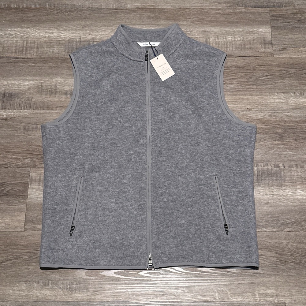NEW Peter Millar Men's XL 100% Wool Full Zip British Gray Crown Flex Fleece Vest